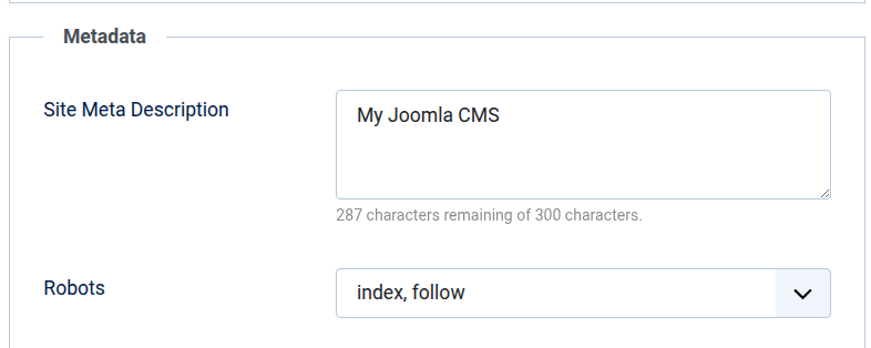 the Robots parameter in Joomla Global Configuration