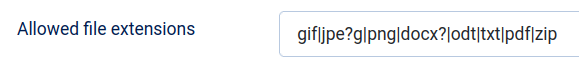 the allowed file extensions setting