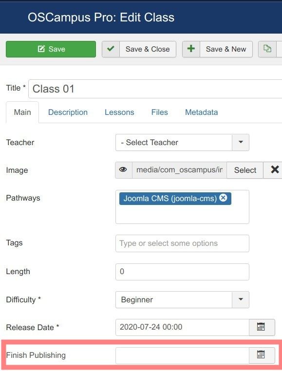 finish publishing setting for oscampus classes