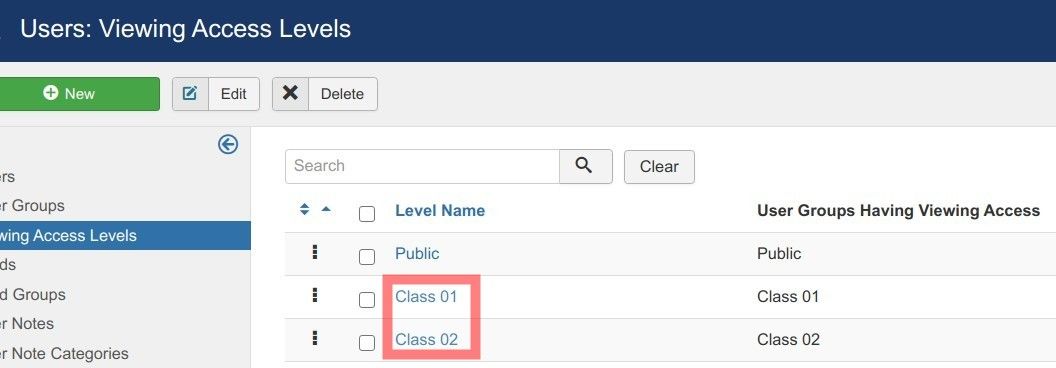 two created access levels