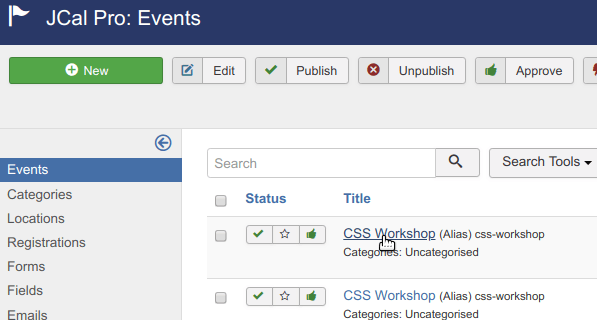 click on the required event title