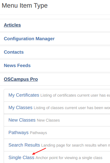 Single Class menu type