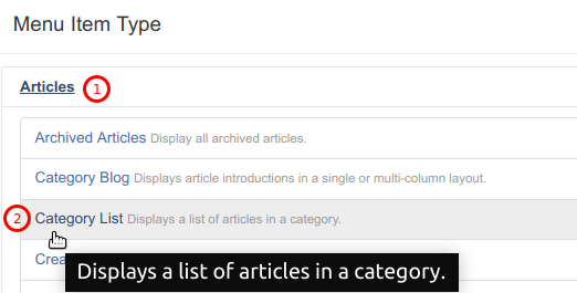 click articles category list