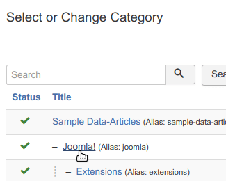 select the joomla category