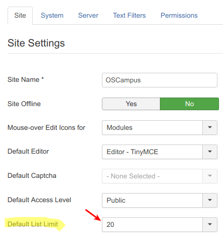 default list limit in global configuration