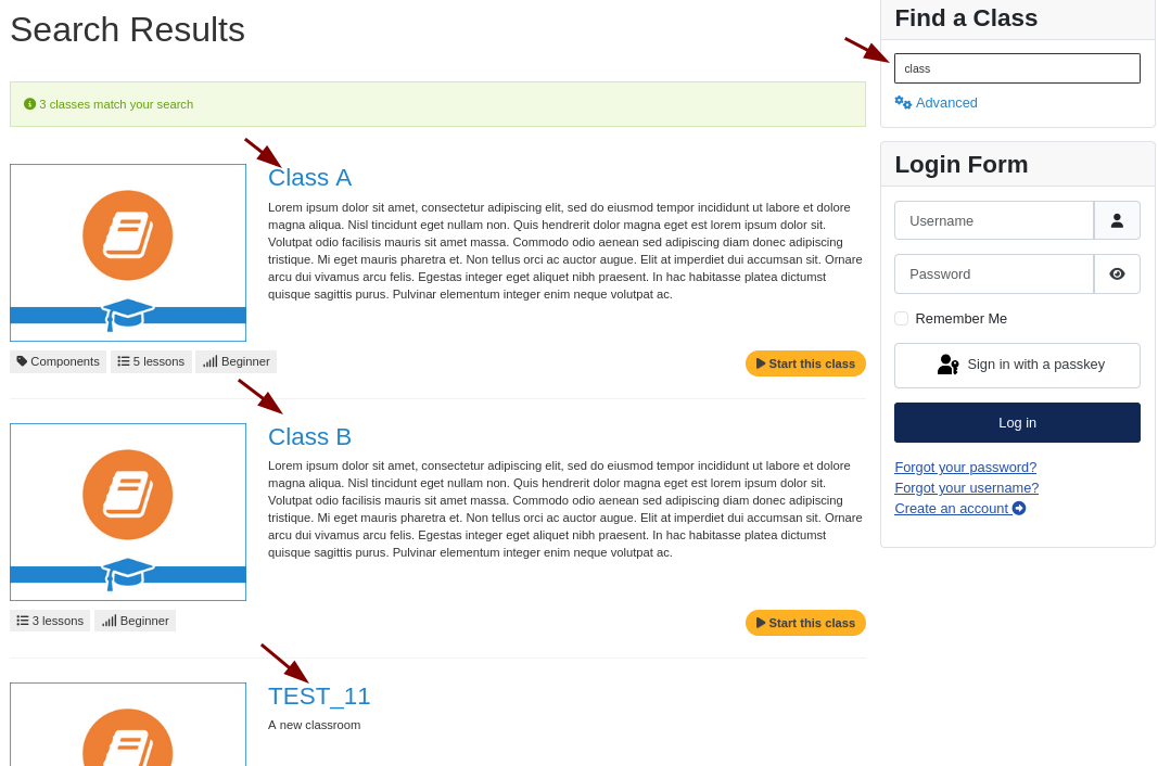 the search results page
