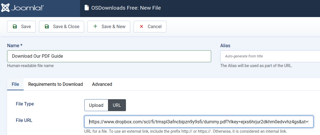 the file url box with the url