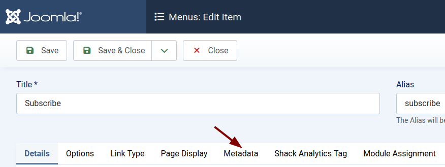 the metadata tab