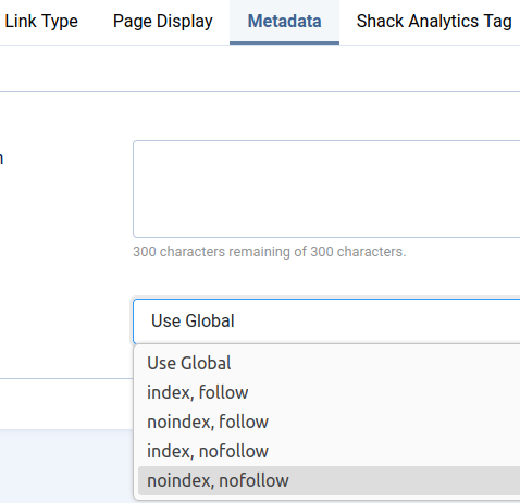 the nonindex, nofollow option for menu item