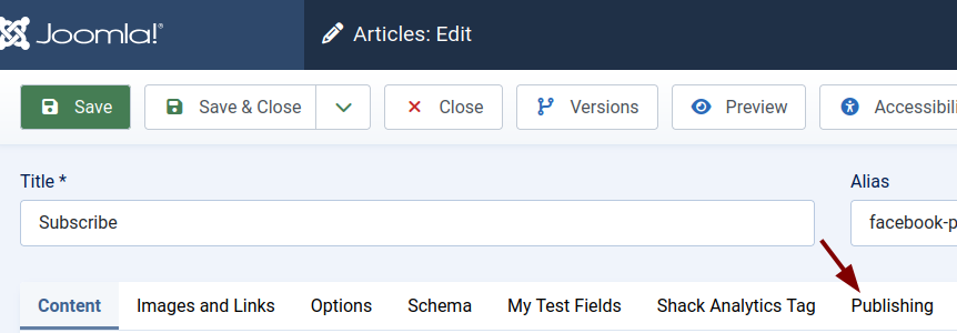 the publishing tab
