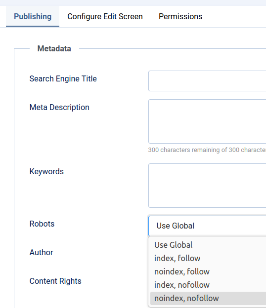 the nonindex, nofollow options for an article