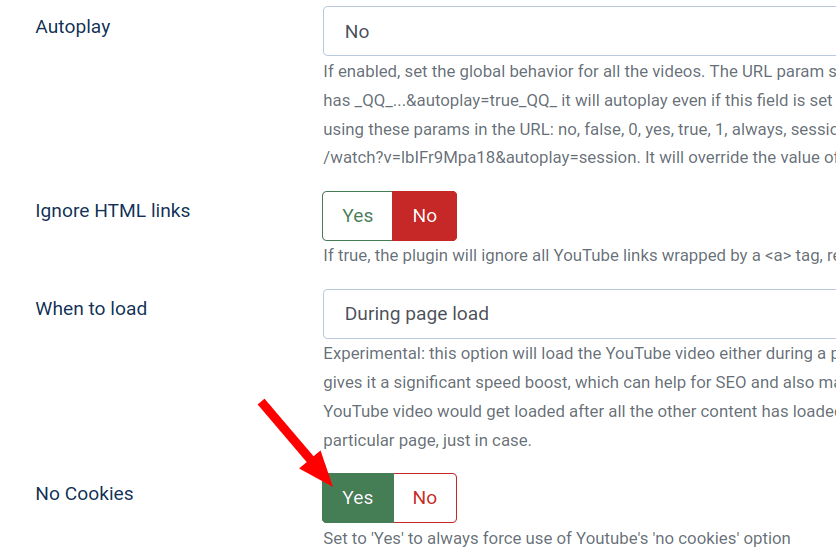 The No Cookies parameter set to yes in Joomla 5