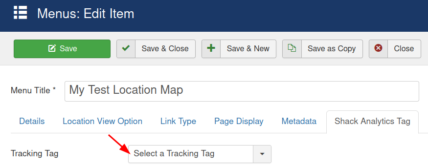 the tracking tag field of the shack analytics tag tab