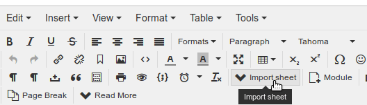 Import sheet button on the TinyMCE toolbar