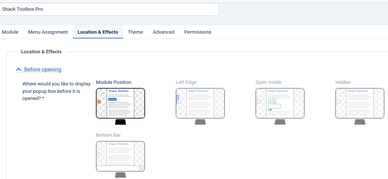 the five locations tabs