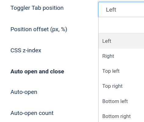 the six preset positions for the toggler
