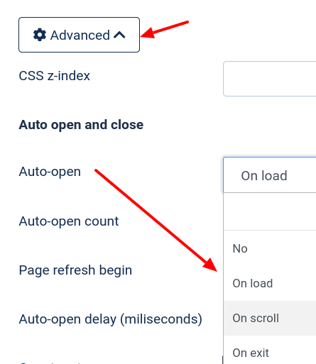 the three options for auto open