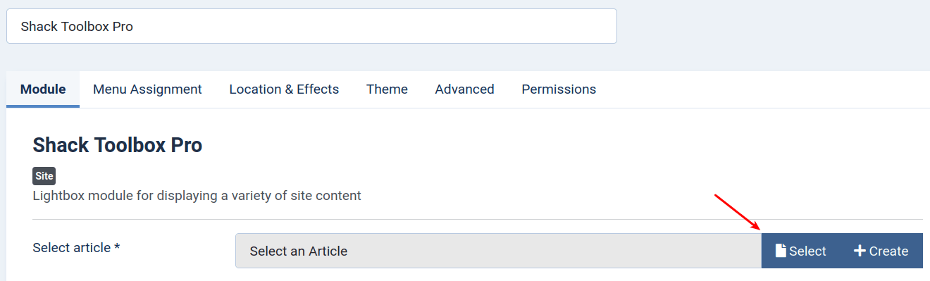 the select button to select a Joomla 5 article