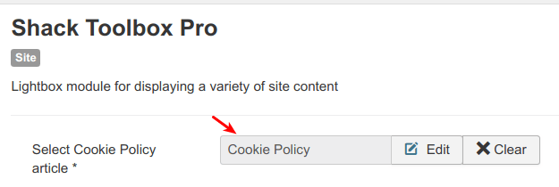 select joomla article with cookie policy