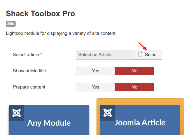 select a joomla article
