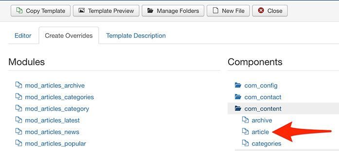 Create Joomla template override files