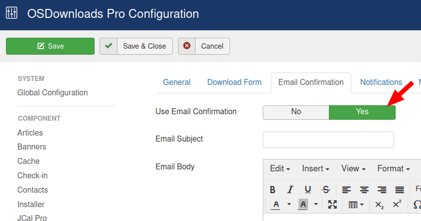 the use email confirmation parameter