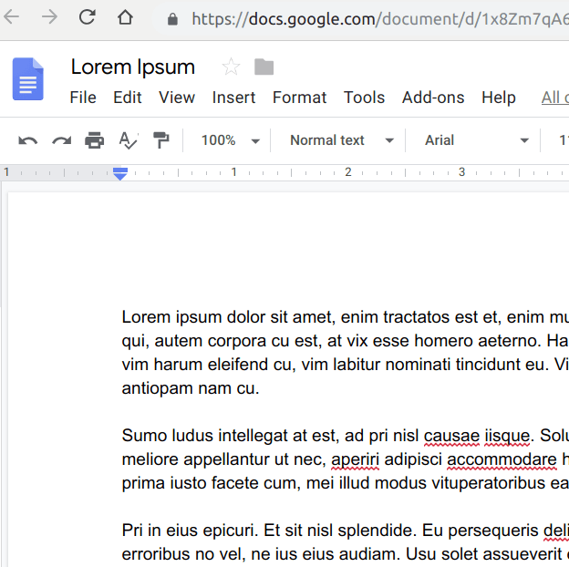 Google Document with lorem ipsum text