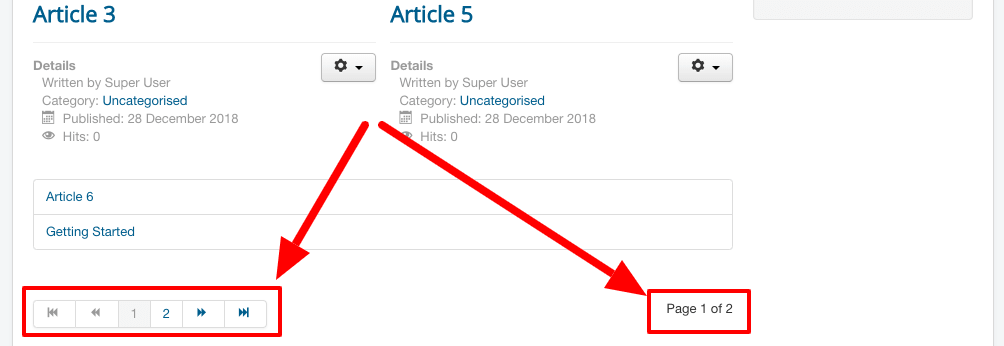 pagination links on a Joomla site