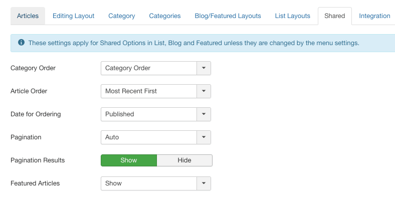 pagination options in Joomla