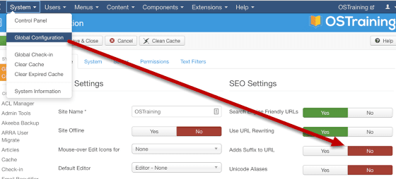 How to Remove .html in Joomla's URLs