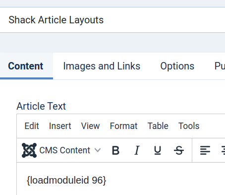 the loadmoduleid shortcode in Joomla 5 article body