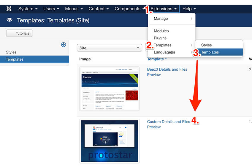 Finding your Joomla template in the administrator