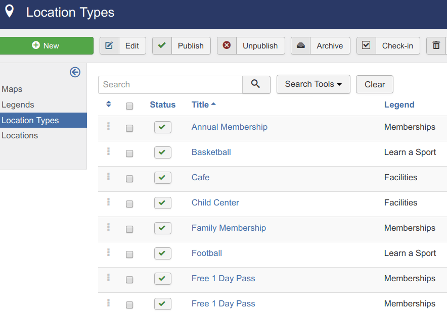 location types and their legends