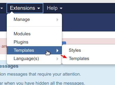 Go to Extensions > Templates > Templates