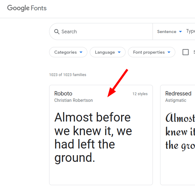click on your selected google font-family