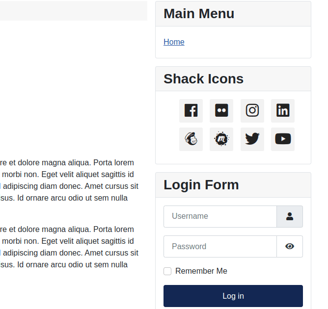 shack social icons module placed on the right sidebar cassiopeia position