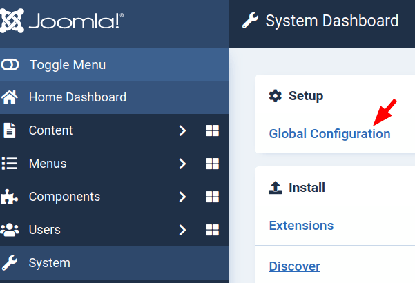 the global configuration link