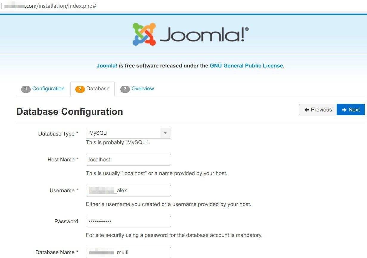 database configuration