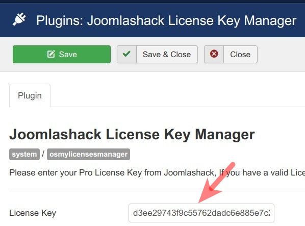 enter your Joomlashack License Key
