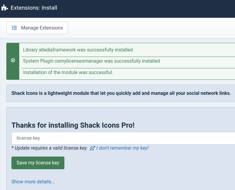 Shack Icons Pro installed successfully