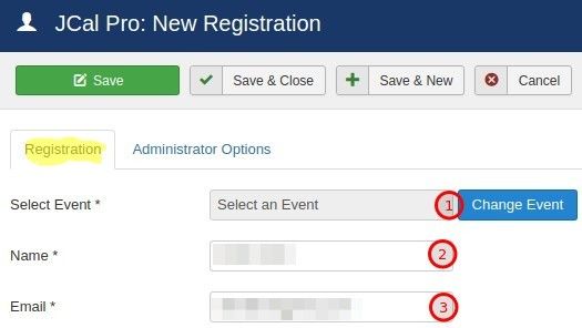 JCal Pro: New Registration administrative page