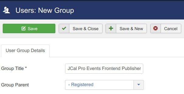 Create new Joomla user group for JCal Pro events publishers