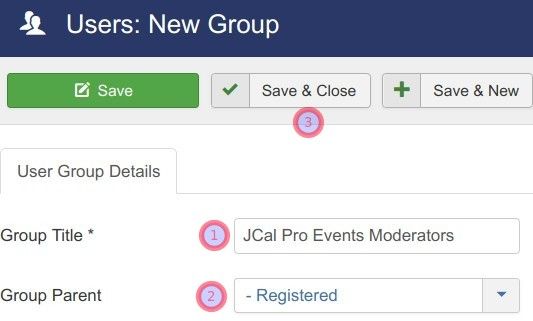 Create new Joomla user group for JCal Pro events moderators