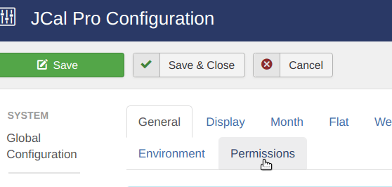 Click JCal Pro Permissions tab