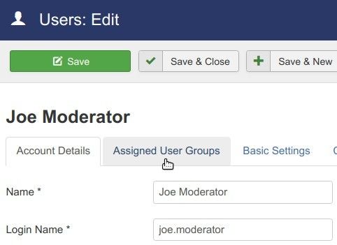 click on the assigned user groups