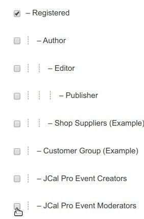 click on the jcalpro event moderators checkbox