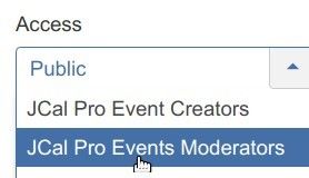 set the access to jcalpro events moderators