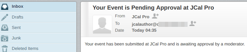 Y"our event is pending approval" email to the event creator