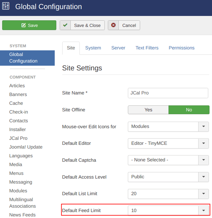 default feed limit