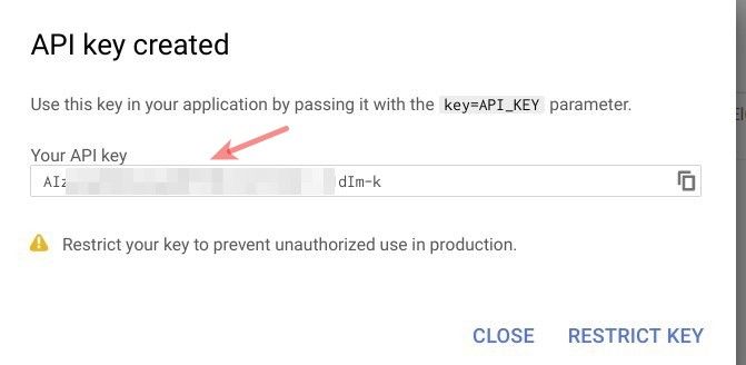 api key created